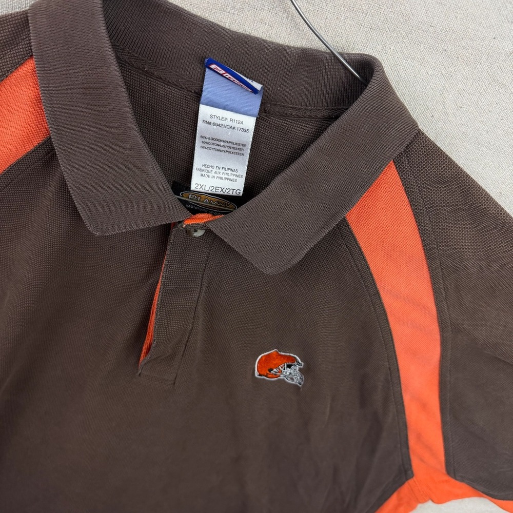Reebok Polo Shirt Mens 2XL Brown Orange Cleveland Browns NFL PlayDry Pique Logo - Picture 4 of 8